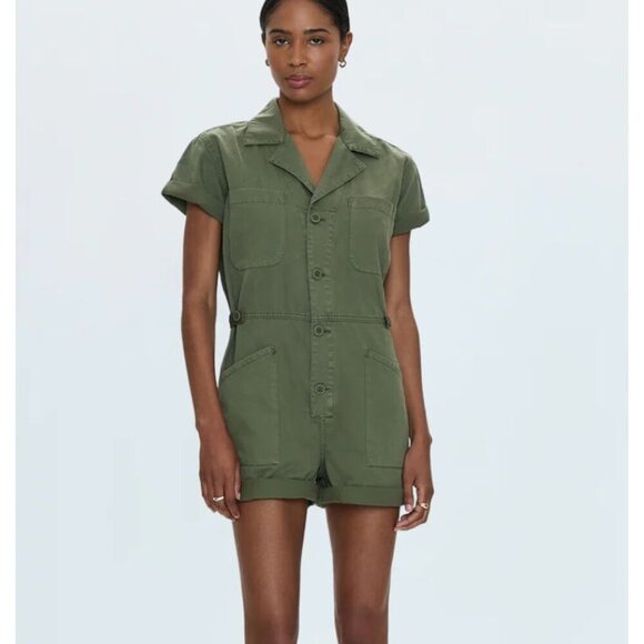 Pistola Pants - Pistola Parker Romper in Meadow Green Size Large Short Sleeve Shorts